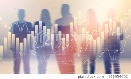 Business people analyze stock market trends with charts in view during a meeting in a modern office setting Business people analyze stock market trends with charts in view during a meeting in a modern office setting 141954602