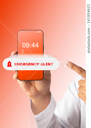 Emergency alert shows time on smartphone screen in urgent situation Emergency alert shows time on smartphone screen in urgent situation 141954625