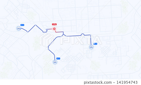 Ambulance Navigating to Road Incident. Locations to Red Hospital Point Showing Medical Emergency Response Network Ambulance Navigating to Road Incident. Locations to Red Hospital Point Showing Medical Emergency Response Network 141954743