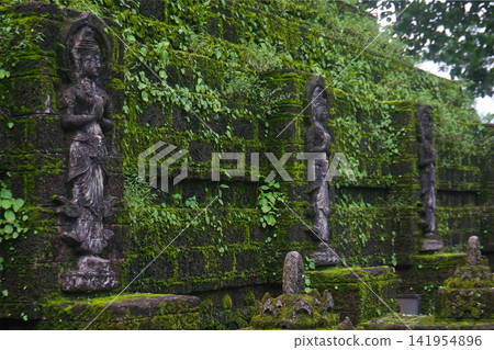 Faith shrouded in green lush grass and moss of Buddhist pagoda at Wat Tham Pla in Northern Thailand Faith shrouded in green lush grass and moss of Buddhist pagoda at Wat Tham Pla in Northern Thailand 141954896