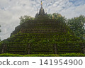 Faith shrouded in green lush grass and moss of Buddhist pagoda at Wat Tham Pla in Northern Thailand 141954900