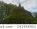 Faith shrouded in green lush grass and moss of Buddhist pagoda at Wat Tham Pla in Northern Thailand 141954901