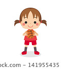 Cute little girl holding a basketball - Vector - White background - Clipart 141955435