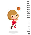 Cute little girl doing a layup - Vector - White background - Clipart 141955438