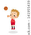 Cute little boy shooting a basketball - Vector - White background - Clipart 141955439