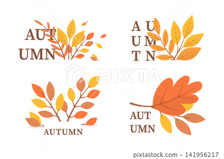Autumn Text and Foliage Design Set 141956217