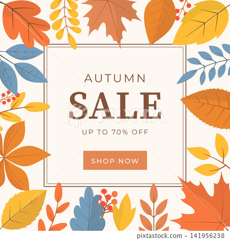 Autumn Sale Square Card With Fall Leaves Border Autumn Sale Square Card With Fall Leaves Border 141956238