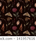 Vintage-style autumn seamless botanical pattern on a dark background for home textiles, packaging, and fabric. 141957616