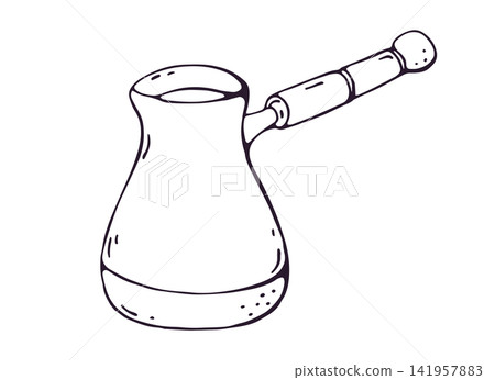 Turkish Coffee Cezve Pot Hand Drawn Doodle Clipart 141957883