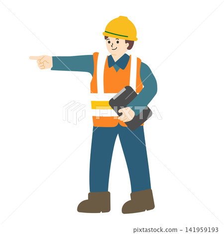 A worker pointing to the side A worker pointing to the side 141959193