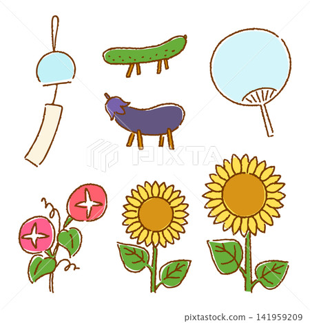 手繪風格的夏季主題插畫 手繪風格的夏季主題插畫 141959209