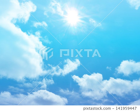 天空、雲朵、風景、藍天、大自然、晴朗、太陽、藍色、光線、背景、晴朗天氣、夏季、背景、藍色、景色 141959447