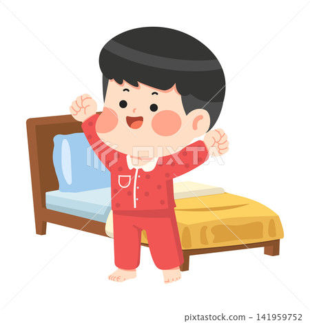 Cute Little Boy Waking Up and Stretching Cute Little Boy Waking Up and Stretching 141959752