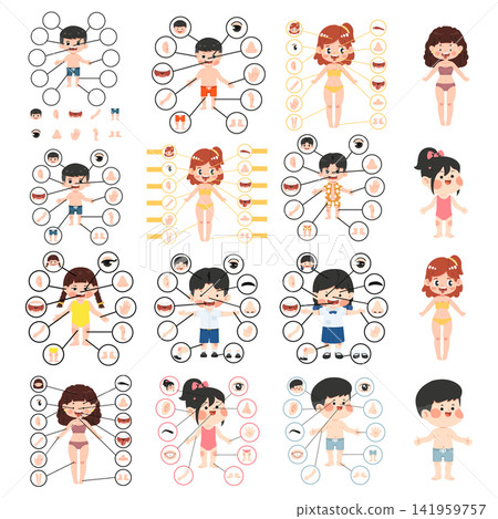 Human Body Parts Educational Worksheet Set for Kids Human Body Parts Educational Worksheet Set for Kids 141959757