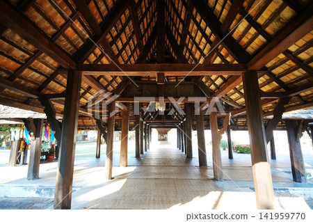 Heritage of architectural beauty of the interior wooden structure of a Thai temple pavilion in the Lanna style Heritage of architectural beauty of the interior wooden structure of a Thai temple pavilion in the Lanna style 141959770