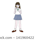 一名身穿白襯衫的女學生正在吃點心。 141960422