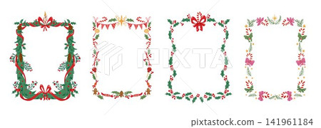 Vintage Christmas frames with ribbon bows Vintage Christmas frames with ribbon bows 141961184