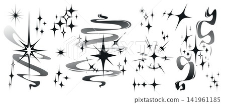 Y2K star icons with sparkling light rays 141961185