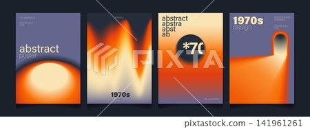 Retro 70s poster designs with abstract shapes 141961261