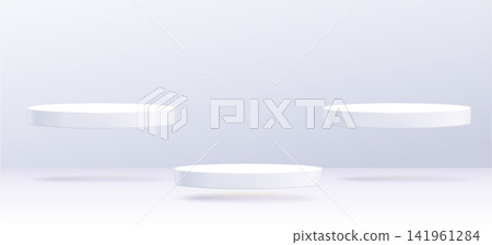 Three white 3D podiums floating in air Three white 3D podiums floating in air 141961284
