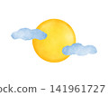 A watercolor-style illustration of a full moon and clouds. 141961727