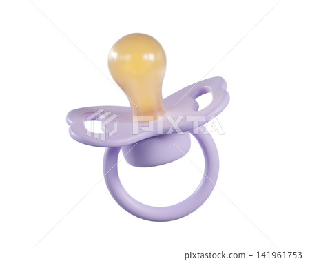 3d Purple Baby Pacifier with silicone nipple, isolated on background. Infant soother dummy for newborn care, baby hygiene and parenting concept. 3d render 3d Purple Baby Pacifier with silicone nipple, isolated on background. Infant soother dummy for newborn care, baby hygiene and parenting concept. 3d render 141961753