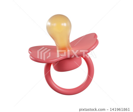 3d red Baby Pacifier with silicone nipple, isolated on background. Infant soother dummy for newborn, baby design. 3d render 3d red Baby Pacifier with silicone nipple, isolated on background. Infant soother dummy for newborn, baby design. 3d render 141961861
