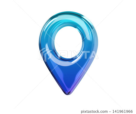glossy blue 3D map location pin icon. Transparent glass or plastic navigation markers isolated on background for GPS, map, travel and UI design. 3d render.	 141961966