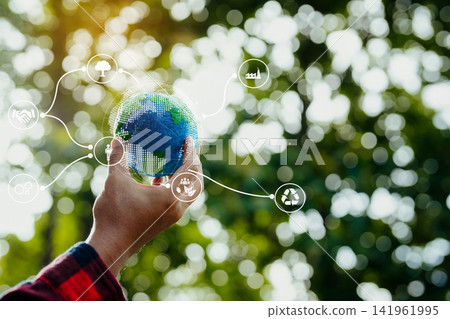 Sustainable development with renewable energy solutions, ecology concept, green business. Sustainable development with renewable energy solutions, ecology concept, green business. 141961995