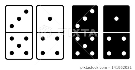 Linear icon. Pair of domino dice. Simple black and white icon isolated on a white background Linear icon. Pair of domino dice. Simple black and white icon isolated on a white background 141962021