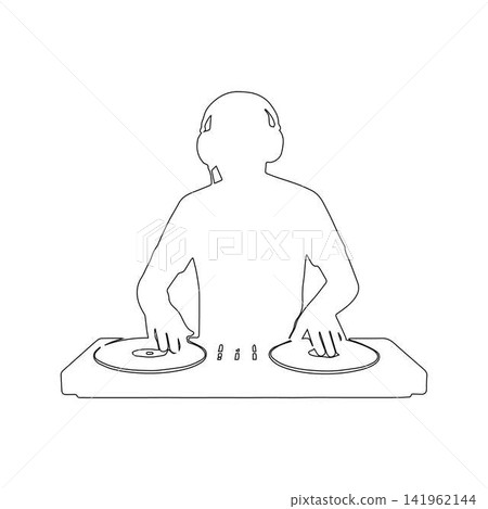 dj outline person mixing music with turntables wearing headphones nightclub entertainment concept on white background dj outline person mixing music with turntables wearing headphones nightclub entertainment concept on white background 141962144