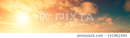 Sunset over the sea with the beautiful blazing sky 141962484