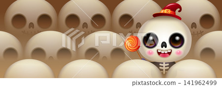 Halloween Cartoon Character Background Set with Spooky Holiday Decorations Halloween Cartoon Character Background Set with Spooky Holiday Decorations 141962499