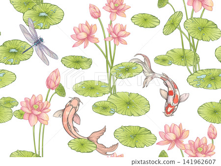 Lotus seamless floral pattern Lotus seamless floral pattern 141962607