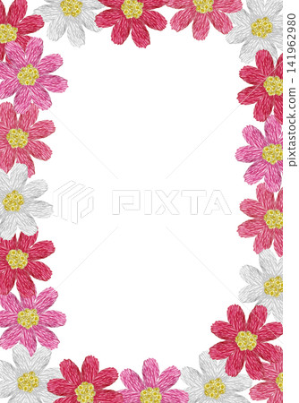 【波斯菊豎框】手工刺繡插畫素材 【波斯菊豎框】手工刺繡插畫素材 141962980