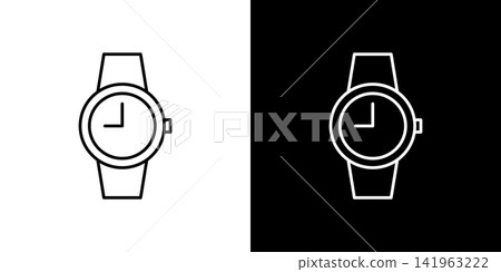 Watch icon. Black and white monochrome vector illustration set. Watch icon. Black and white monochrome vector illustration set. 141963222