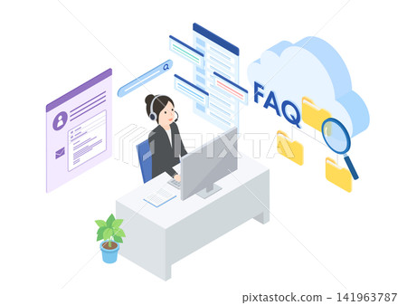 A female customer support worker who uses an FAQ management system to handle customer inquiries. A female customer support worker who uses an FAQ management system to handle customer inquiries. 141963787