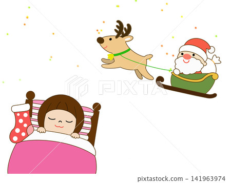 聖誕老公公和他的馴鹿在聖誕夜到來 141963974