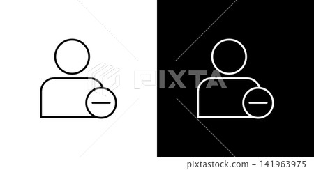 An icon representing the concept of unfollowing a user. A set of monochrome vector illustrations in black and white. An icon representing the concept of unfollowing a user. A set of monochrome vector illustrations in black and white. 141963975