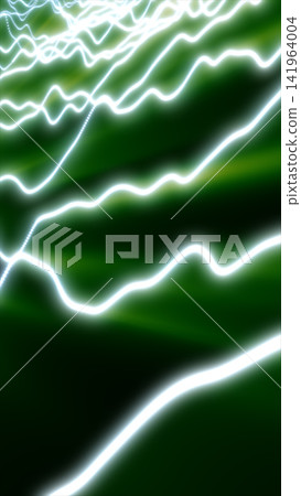 Glowing green neon waves with bright flowing lines over a dark background, suggesting energy, motion, and digital signal. Glowing green neon waves with bright flowing lines over a dark background, suggesting energy, motion, and digital signal. 141964004
