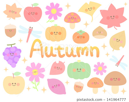 Cute Autumn Illustration Set (Pastel Colors) Cute Autumn Illustration Set (Pastel Colors) 141964777