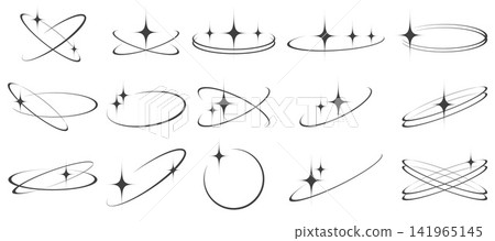 Y2K stars vector icons with orbits. Universe symbols of cosmic sparkles for retro design. Abstract celestial elements. Y2K stars vector icons with orbits. Universe symbols of cosmic sparkles for retro design. Abstract celestial elements. 141965145