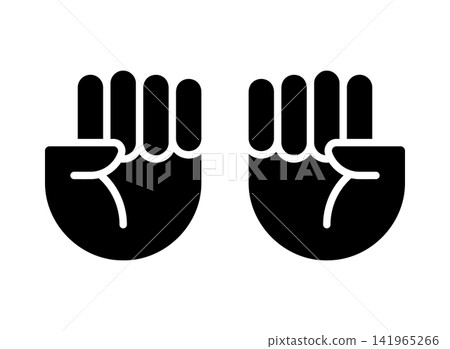 Solid black vector graphic of two raised clenched fists. Glyph silhouette icon for power, strength, solidarity, resistance, and unity isolated on white background. Solid black vector graphic of two raised clenched fists. Glyph silhouette icon for power, strength, solidarity, resistance, and unity isolated on white background. 141965266