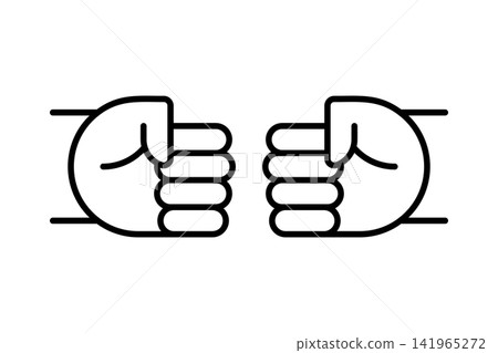 Outline vector illustration of two hands bumping fists. Linear icon for teamwork, partnership, greeting, agreement, friendship, and collaboration isolated on white background. Outline vector illustration of two hands bumping fists. Linear icon for teamwork, partnership, greeting, agreement, friendship, and collaboration isolated on white background. 141965272