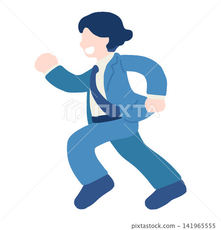 奔跑中的商務人士(男性)的平面插圖 奔跑中的商務人士(男性)的平面插圖 141965555