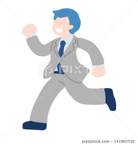 奔跑中的商務人士(男性)的平面插圖 奔跑中的商務人士(男性)的平面插圖 141965556