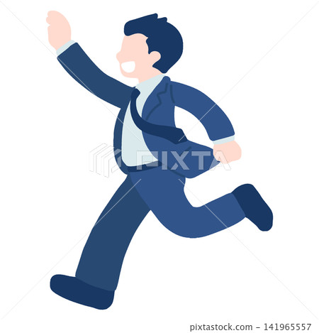 奔跑中的商務人士(男性)的平面插圖 奔跑中的商務人士(男性)的平面插圖 141965557
