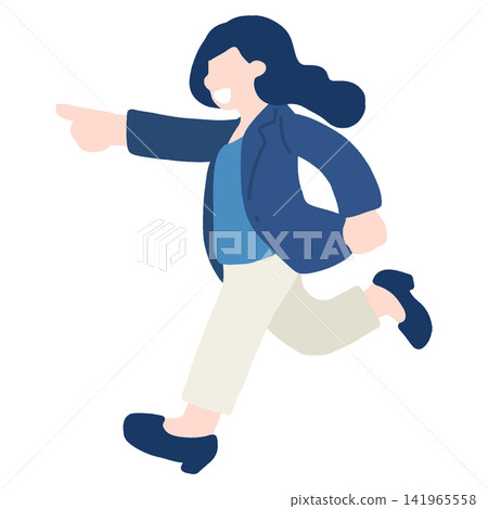 一幅女性商務人士奔跑的扁平化插畫。 一幅女性商務人士奔跑的扁平化插畫。 141965558