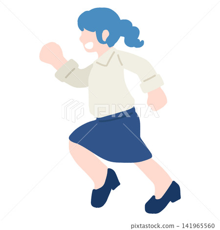 一幅女性商務人士奔跑的扁平化插畫。 一幅女性商務人士奔跑的扁平化插畫。 141965560
