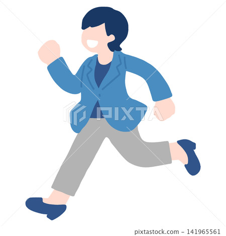 一幅女性商務人士奔跑的扁平化插畫。 一幅女性商務人士奔跑的扁平化插畫。 141965561